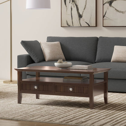Acadian Solid Wood Coffee Table With Drawer In Brunette Brown