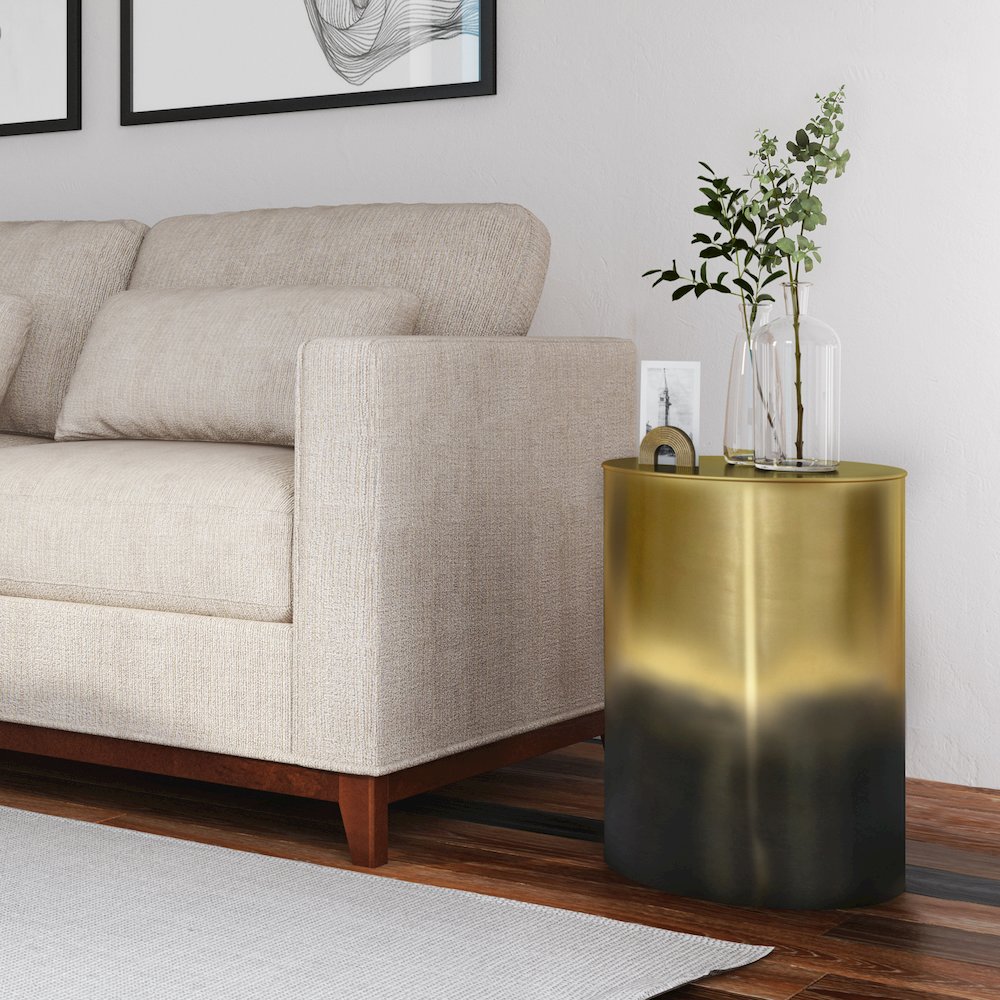 Curtis Metal Cylinder Accent Table In Ombre Black/ Gold