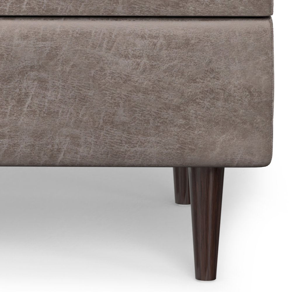 Small Coffee Table Storage Ottoman In Distressed Grey Taupe Vegan Faux Leather