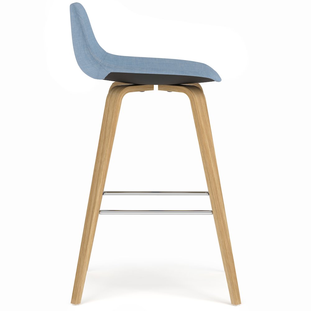 Counter Height Stool (Set Of 2) With Light Wood In Denim Blue Polyester Linen