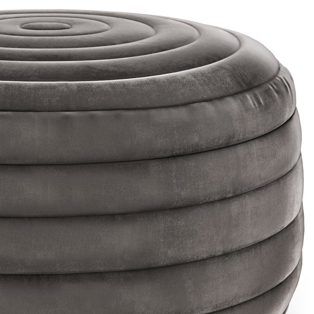 Vivienne Round Pouf In Grey Velvet Fabric