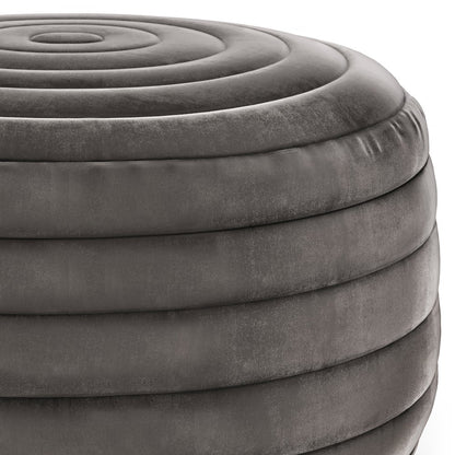 Vivienne Round Pouf In Grey Velvet Fabric