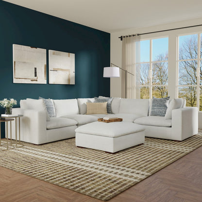 Sectional Modular Sofa And Ottoman Set In Velvety Chenille Performance Fabric