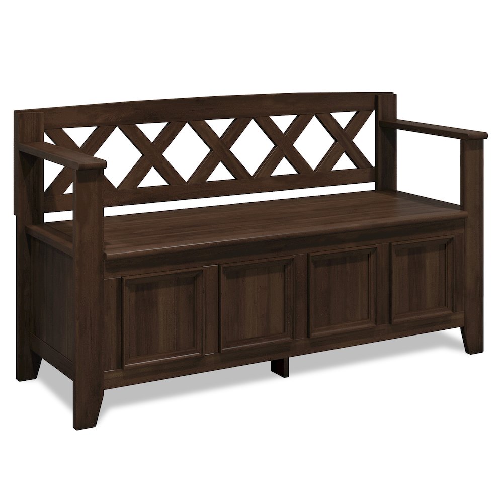 Amherst Solid Wood Entryway Storage Bench In Natural Aged Brown