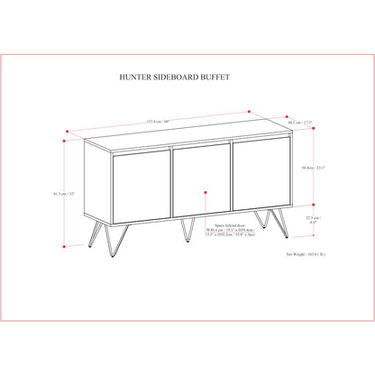 Hunter 3 Door Sideboard Buffet In Walnut Veneer