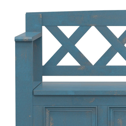 48 inch Wide Solid Wood Transitional Entryway Bench in Distressed Coastal Blue