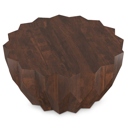 Solid Mango Wood 34 Inch Wide Polygon Contemporary Coffee Table In Walnut