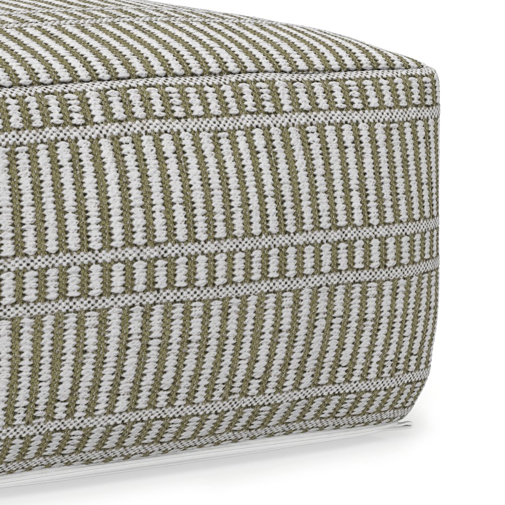 20 inch Wide Boho Outdoor/Indoor Square Pouf in Travertine/White Polyester