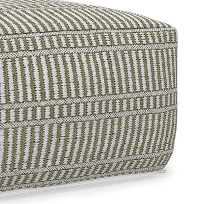 20 inch Wide Boho Outdoor/Indoor Square Pouf in Travertine/White Polyester