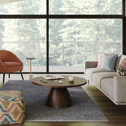 Winnie Solid Acacia Wood Round Coffee Table In Walnut