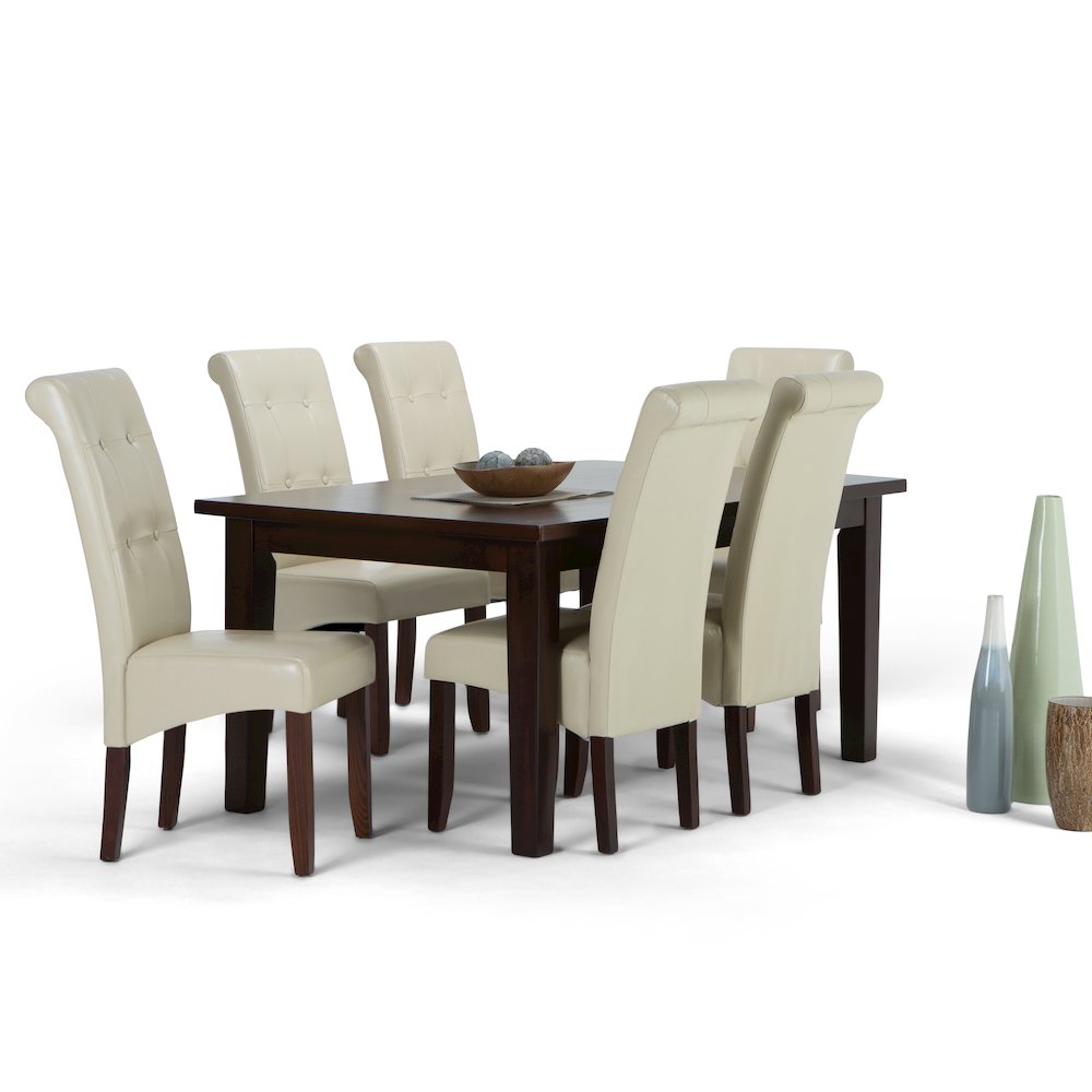 Cosmopolitan Solid Hardwood 7 Piece Dining Set In Satin Cream
