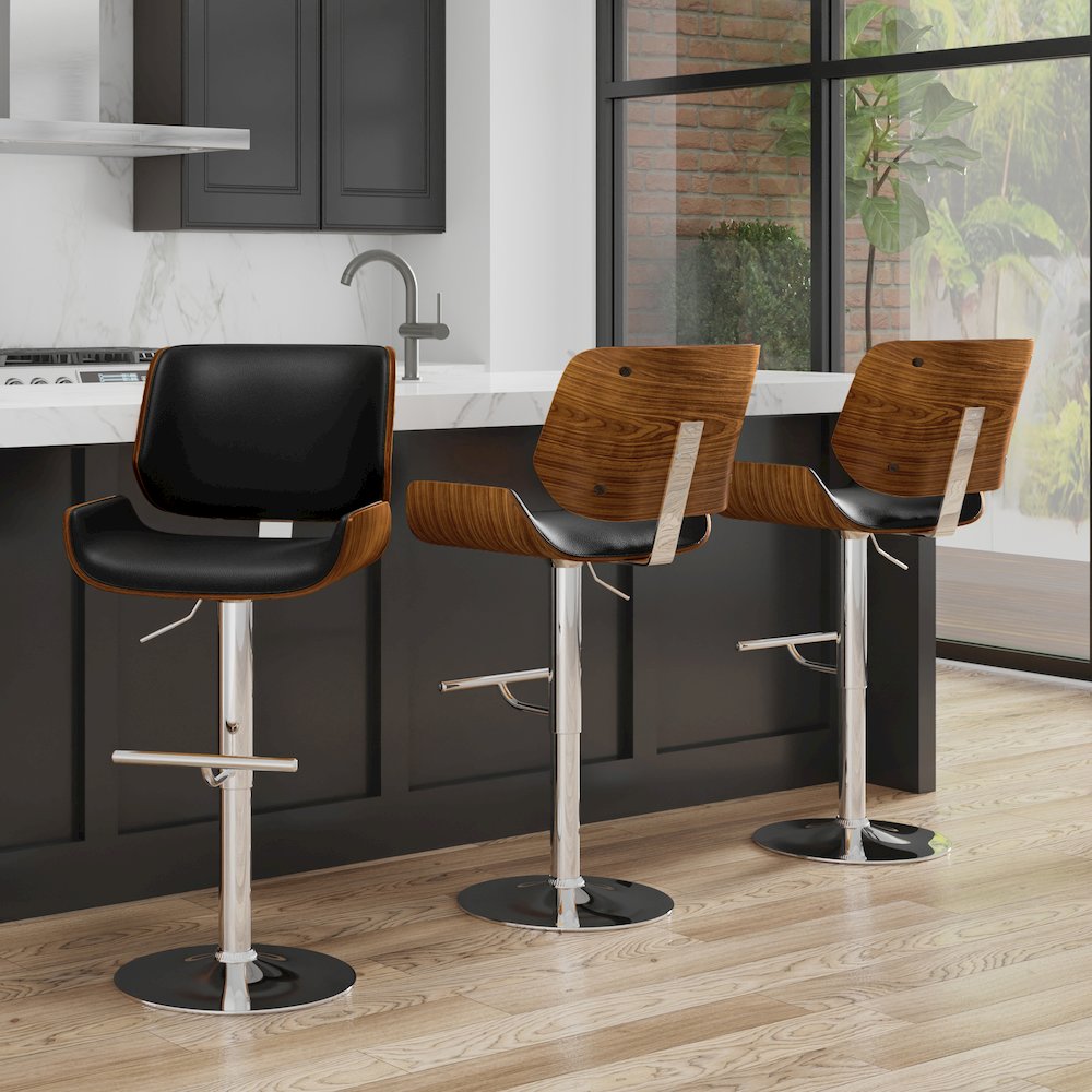 Dixie Adjustable Swivel Bar Stool In Black Vegan Faux Leather