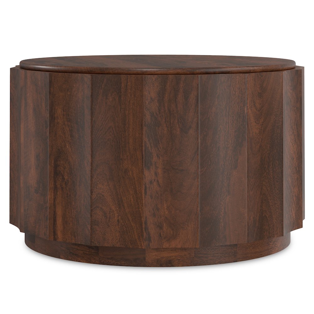 Solid Mango Wood 32 Inch Wide Round Contemporary Coffee Table In Walnut Brown
