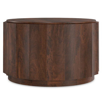Solid Mango Wood 32 Inch Wide Round Contemporary Coffee Table In Walnut Brown