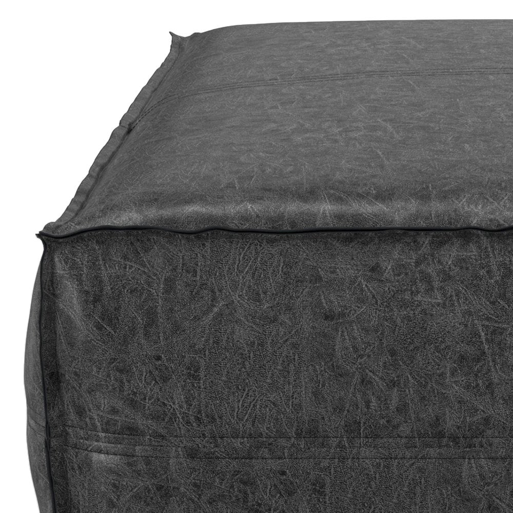 Brody Extra Large Coffee Table Pouf In Distressed Black Vegan Faux Leather