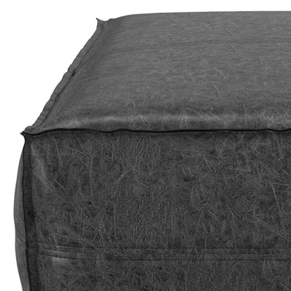 Brody Extra Large Coffee Table Pouf In Distressed Black Vegan Faux Leather