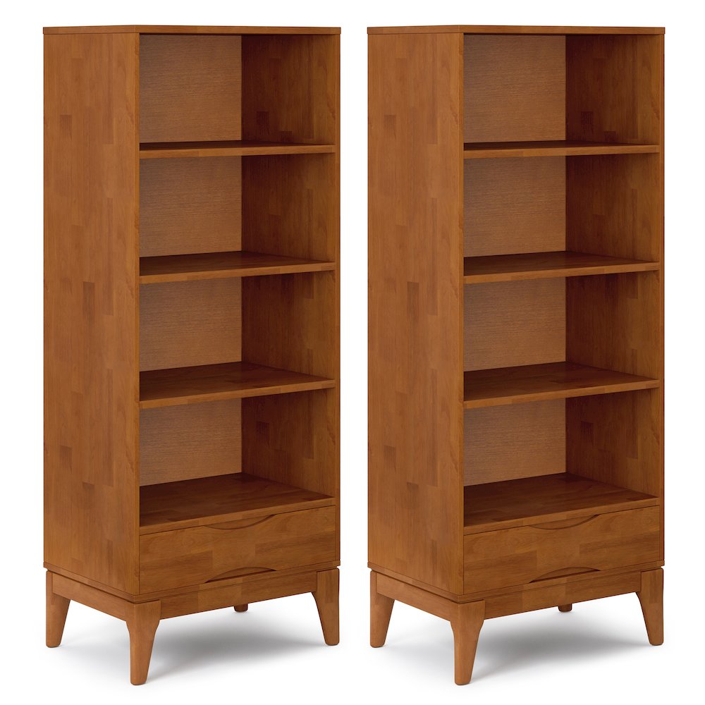 Harper 24 Inch Solid Wood 4 Shelf Bookcase In Teak Brown (Set Of 2)