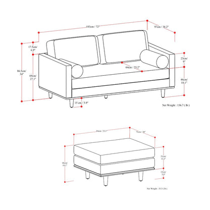 Morrison 72-Inch Sofa And Ottoman Set In Genuine Leather
