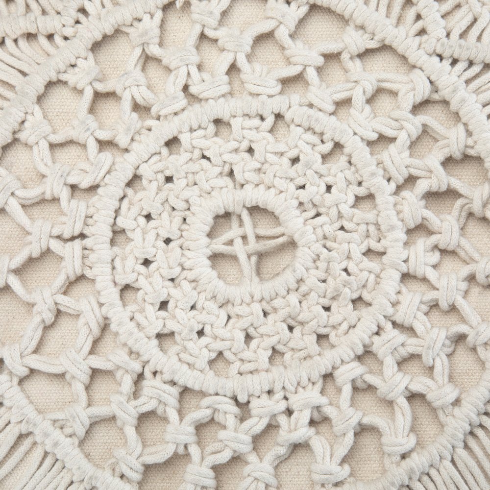 Coates Round Macrame Pouf In Natural Cotton