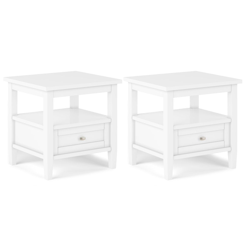 Warm Shaker 20 inch Solid Wood Transitional End Table in White (Set of 2)