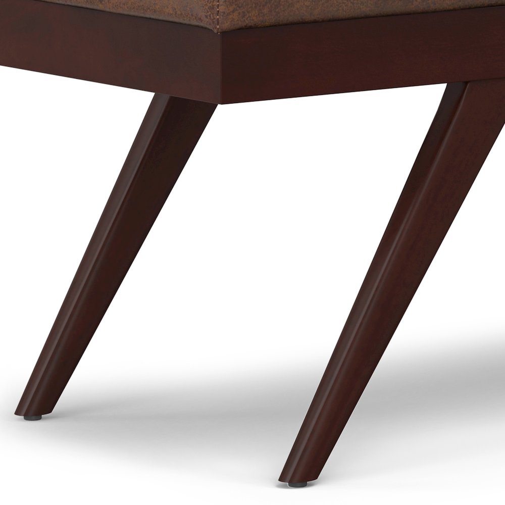 Chanelle SOLID HARDWOOD Mid Century Ottoman Bench in Distressed Chestnut Brown