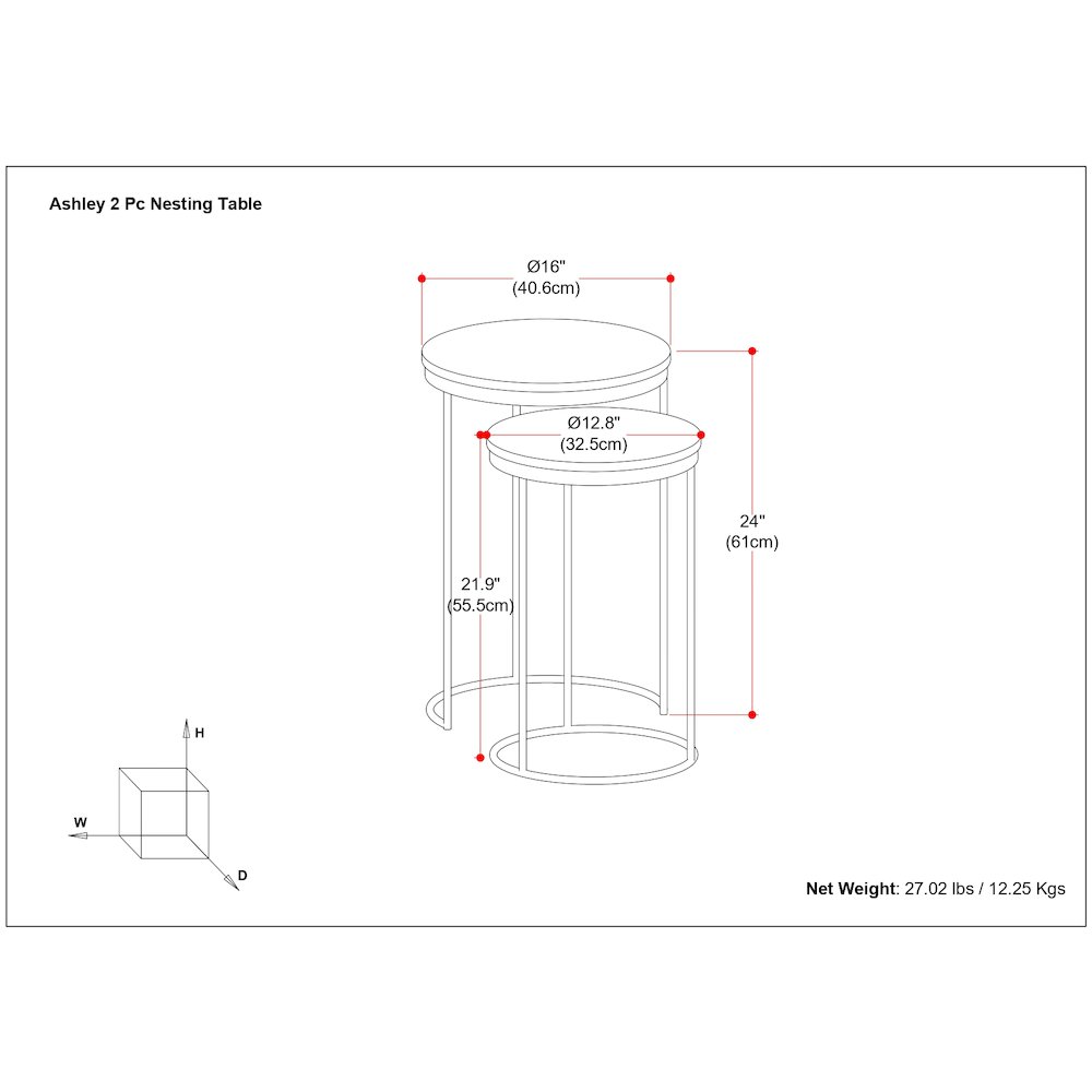 Ashley 2 Pc Nesting Table In Gold