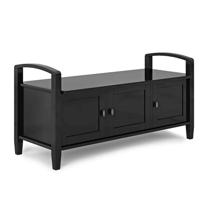Warm Shaker 44 inch Wide Solid Wood Transitional Entryway Storage Bench in Black