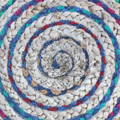 Margo Round Pouf In Blue Braided Jute