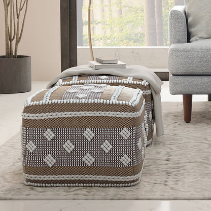Mapleton Outdoor/Indoor Pouf In White, Beige, Grey Polystyrene Filling