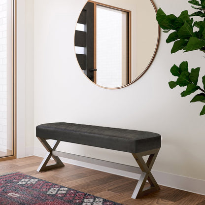 Salinger Solid Hardwood Large Ottoman Bench In Distressed Black