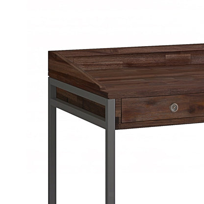 Ralston Solid Acacia Wood Desk In Distressed Charcoal Brown