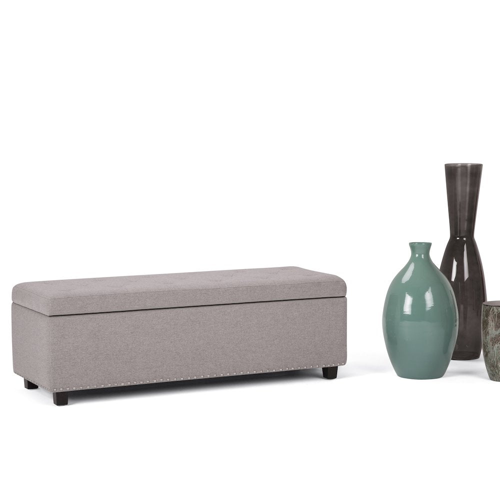 Hamilton Storage Ottoman In Cloud Grey Linen Look Fabric