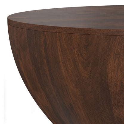 34 inch Wide Solid Mango Modern Industrial Drum Coffee Table in Walnut Brown