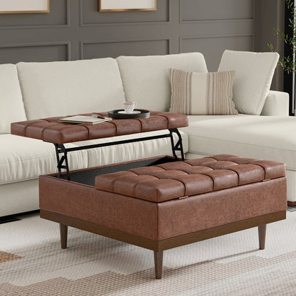 Mariah Lift Top Table Storage Ottoman in Distressed Saddle Brown
