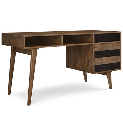 Clarkson Solid Acacia Wood Desk With Side Drawers In Rustic Natural Aged Brown