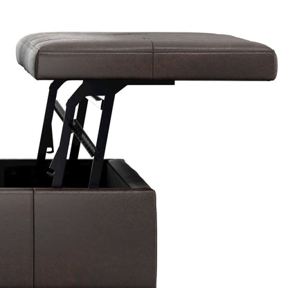 Dover Lift Top Coffee Table Storage Ottoman in Distressed Brown