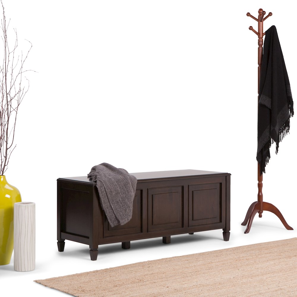 Connaught Solid Wood Storage Bench Trunk In Dark Chestnut Brown