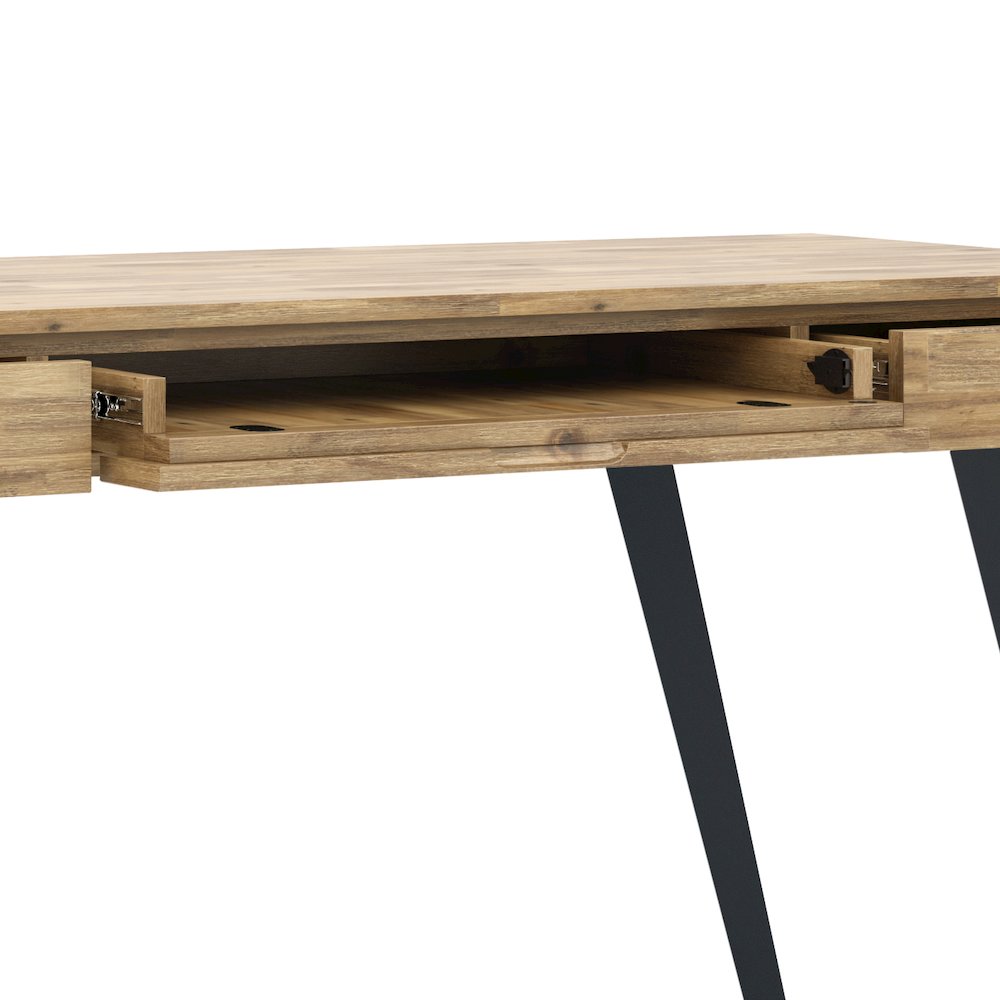 Lowry Solid Acacia Wood Desk In Distressed Golden Wheat