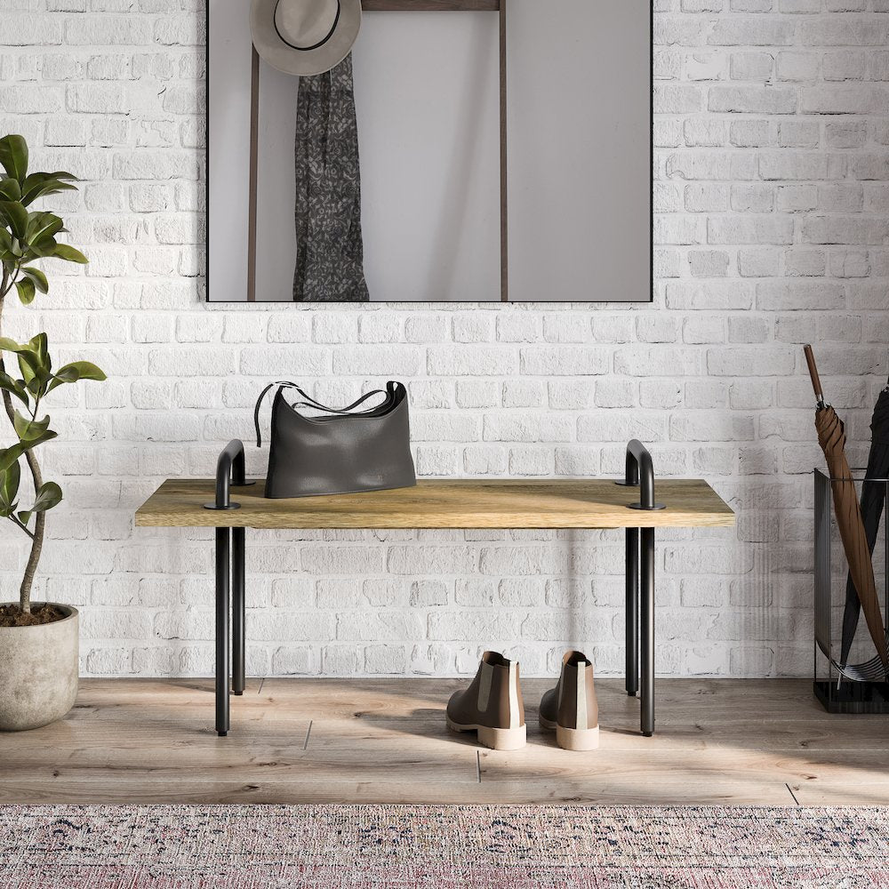 Berkeley Solid Mango Wood Small Entryway Bench In Natural