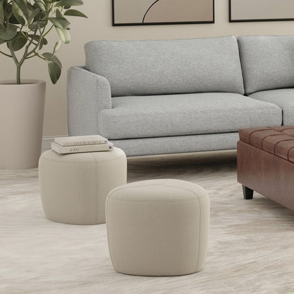 Moore Small Ottoman In Natural Linen Look Fabric