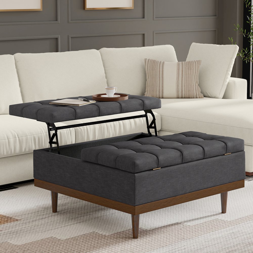 Mariah Lift Top Table Storage Ottoman in Slate Grey  Polyester Linen