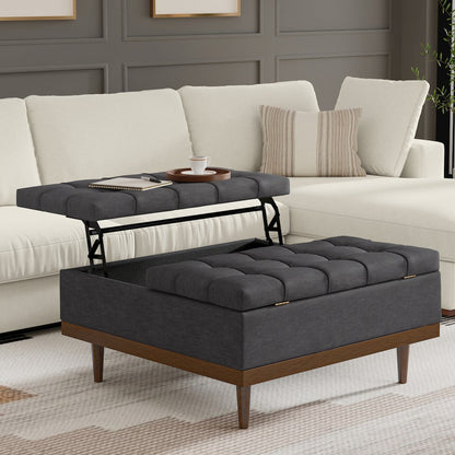 Mariah Lift Top Table Storage Ottoman in Slate Grey  Polyester Linen