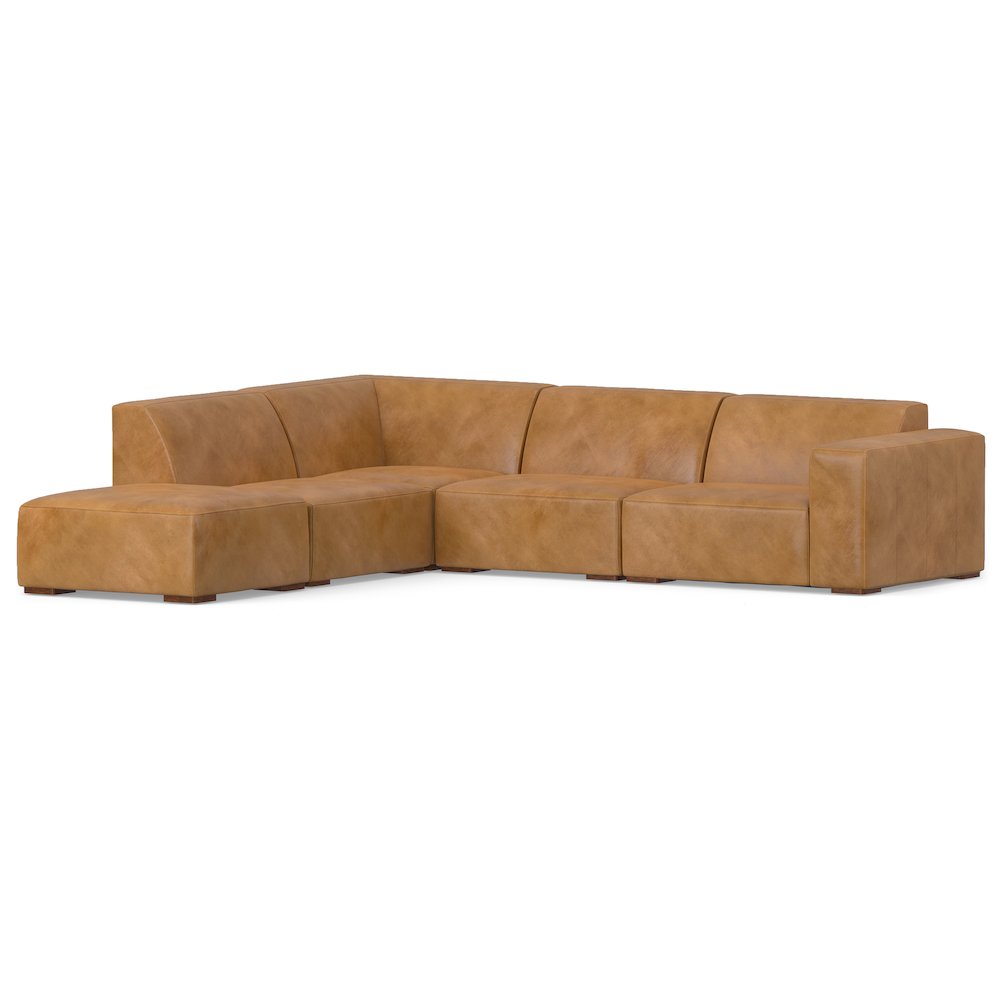 Rex Left Corner Sectional Modular Sofa With Ottoman In Genuine Leather