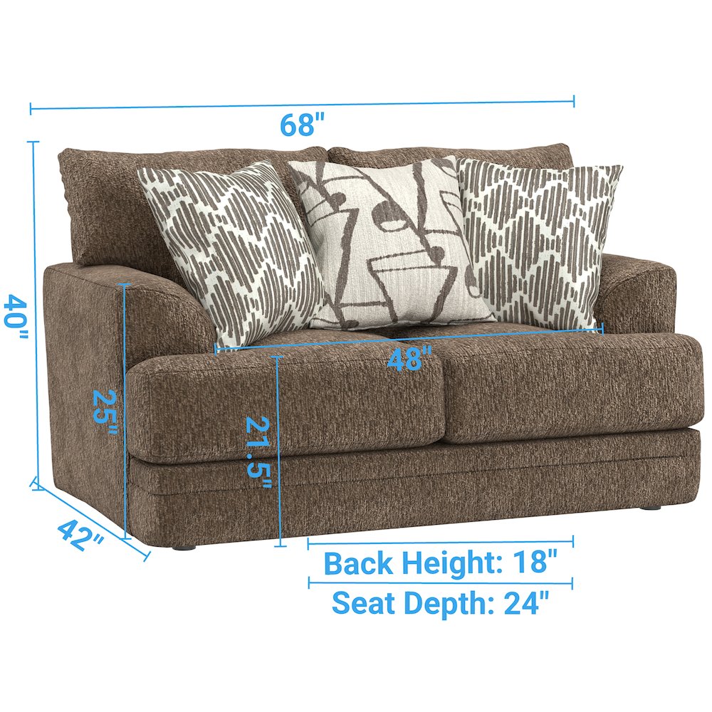 Tyson Loveseat with Cuddler Cushions in Brown Color