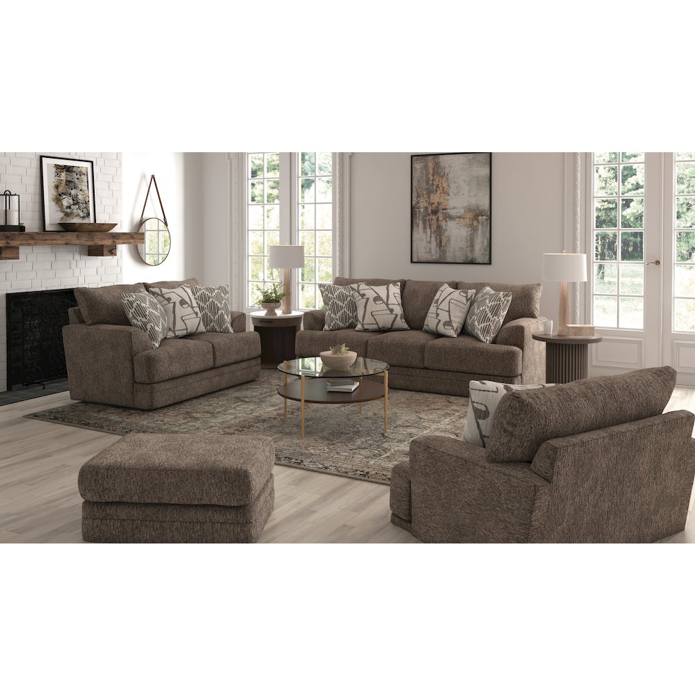 Tyson Loveseat with Cuddler Cushions in Brown Color