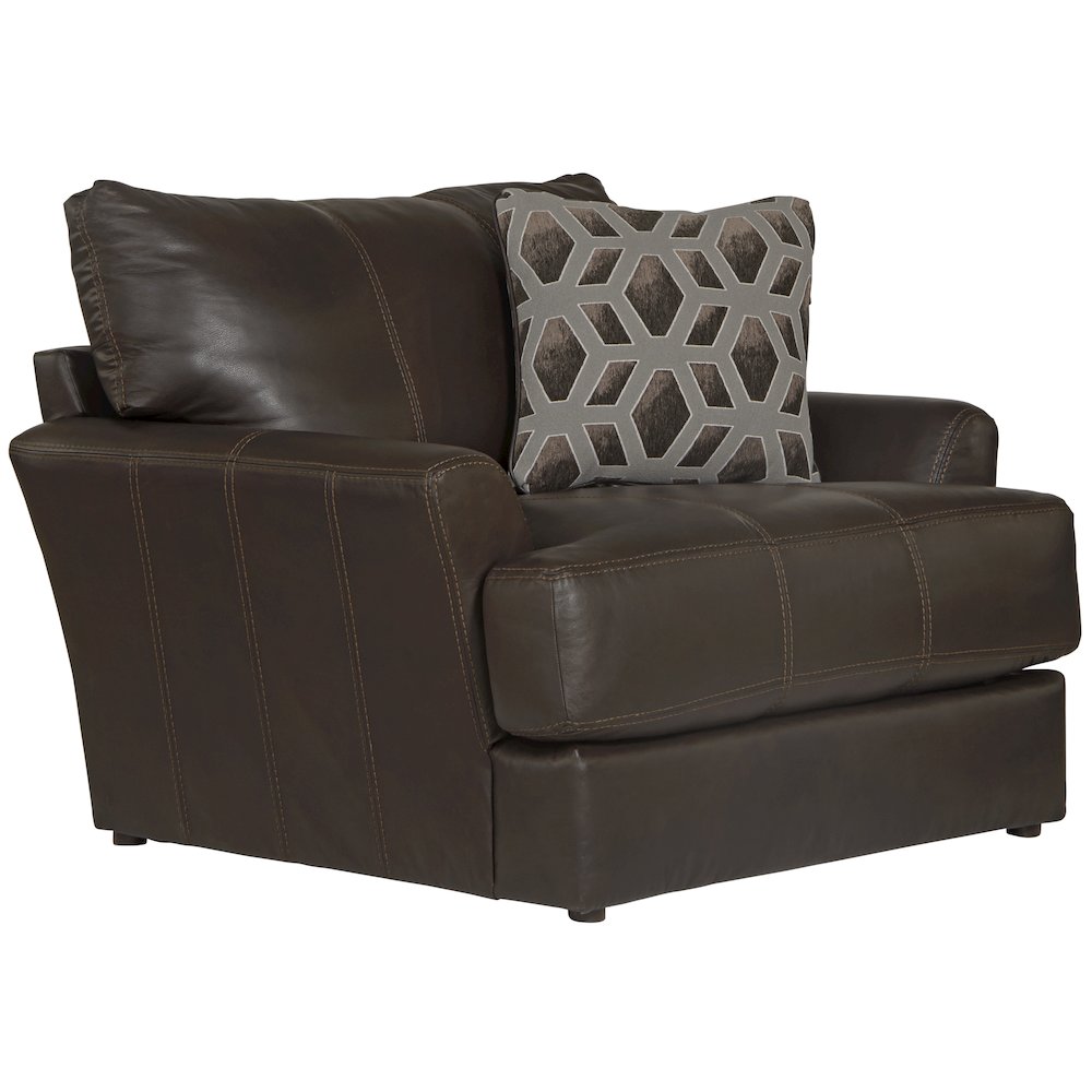 Italian Top Grain Leather Match Chair with Cuddler Seat Cushion in Brown Color