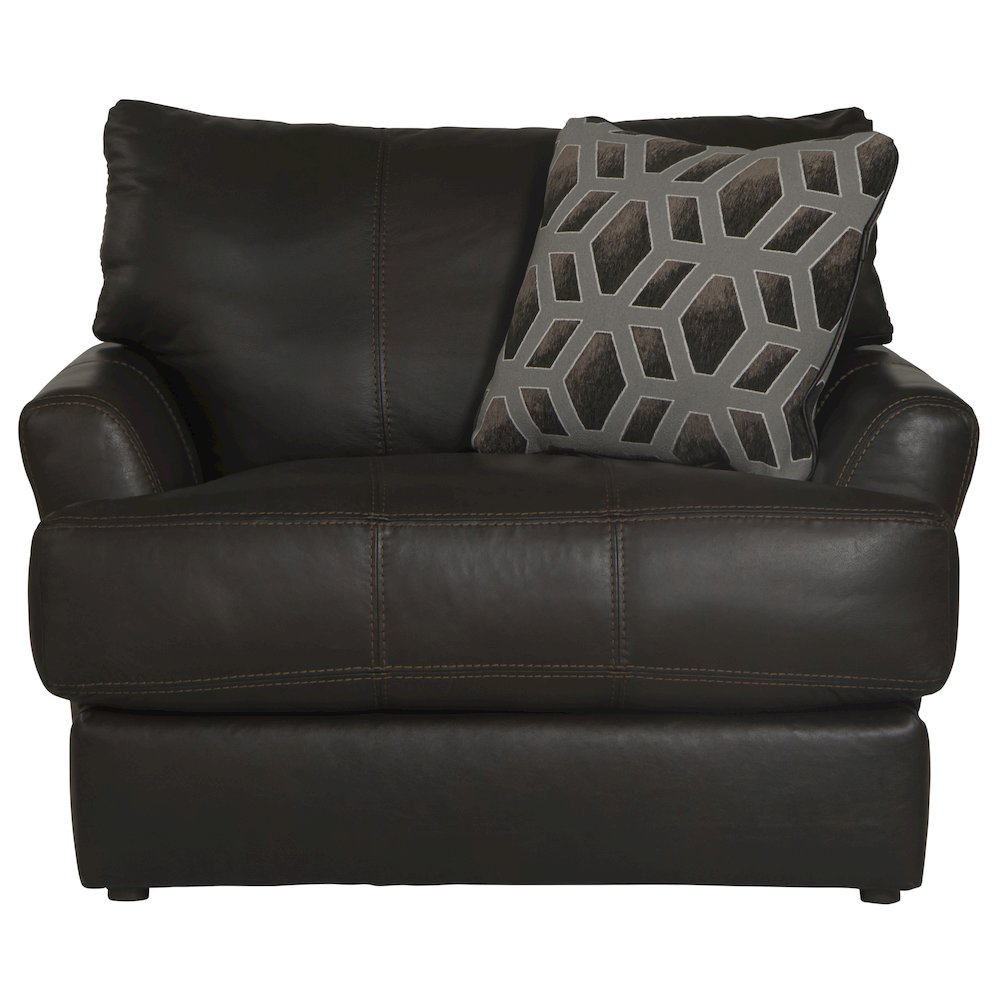 Italian Top Grain Leather Match Chair with Cuddler Seat Cushion in Brown Color