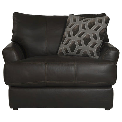 Italian Top Grain Leather Match Chair with Cuddler Seat Cushion in Brown Color