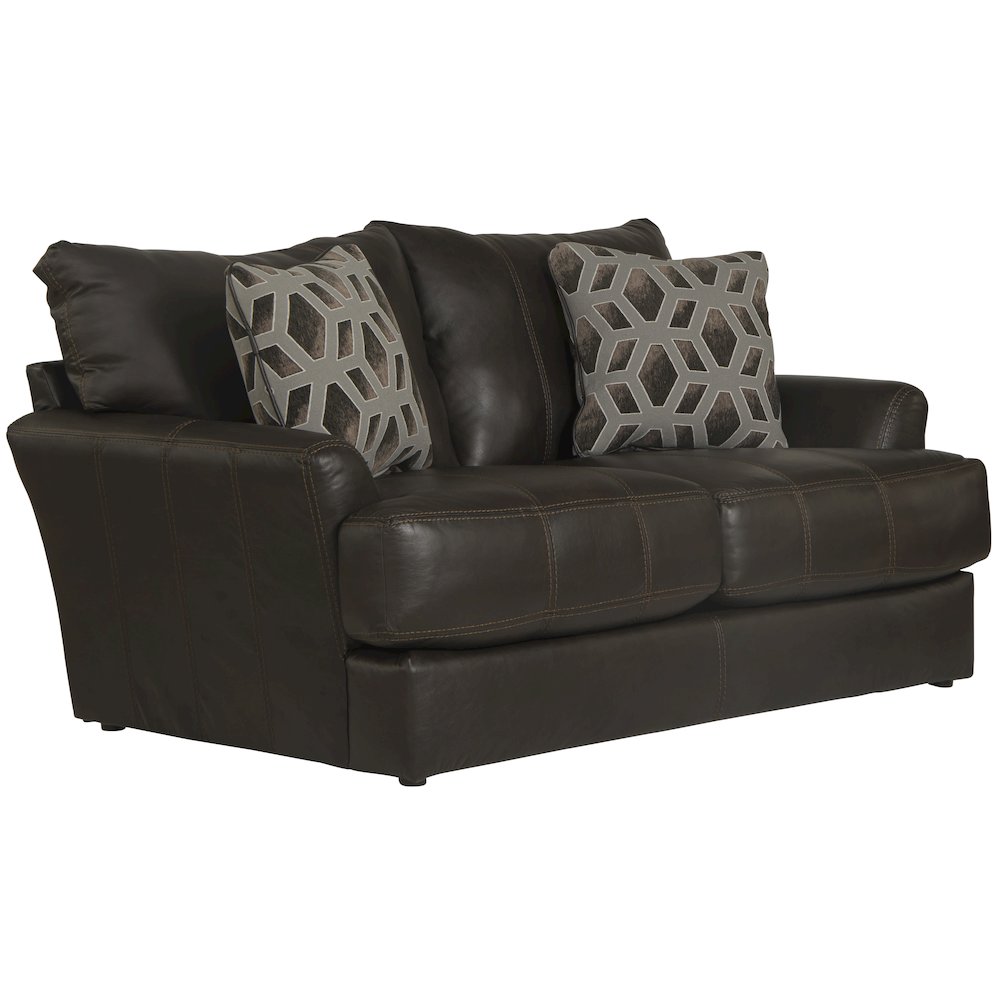 Top Grain Italian Leather Match Loveseat with Cuddler Cushions in Brown Color