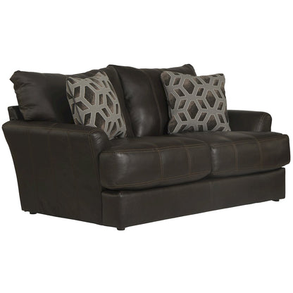 Top Grain Italian Leather Match Loveseat with Cuddler Cushions in Brown Color